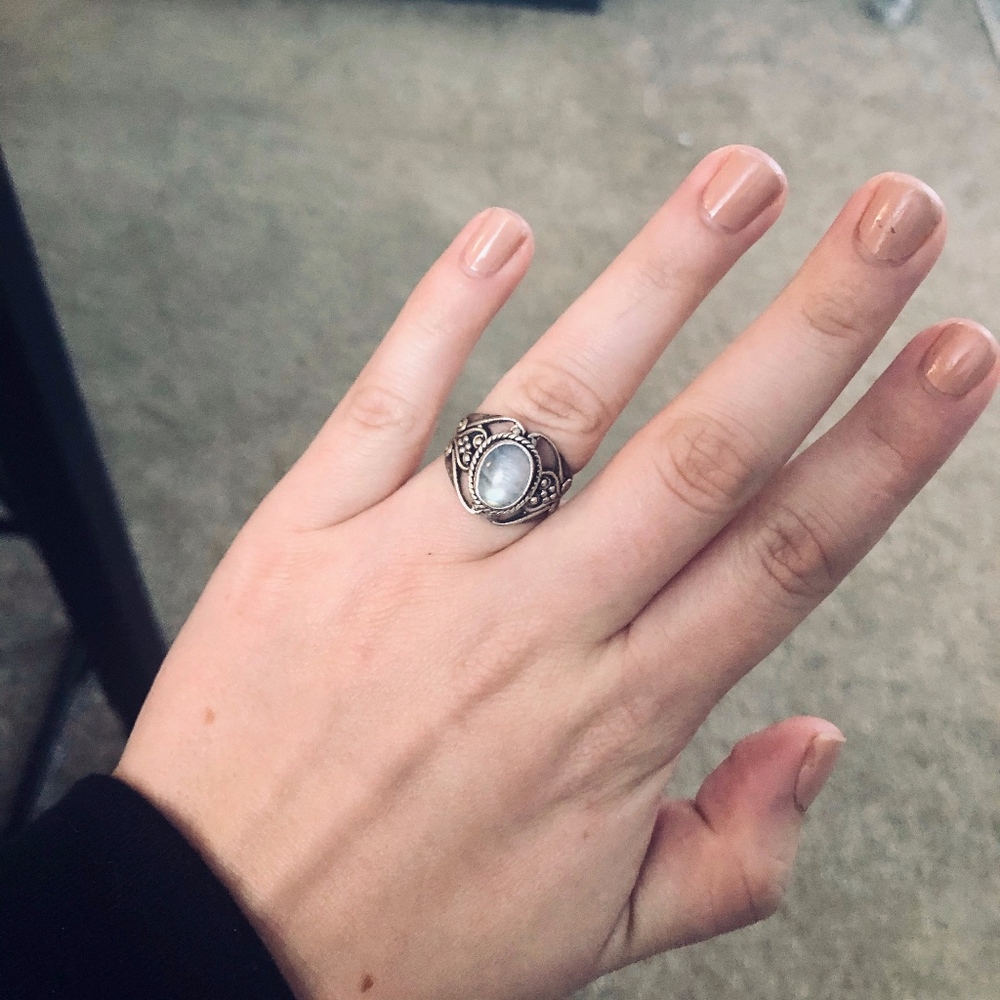 Oval Cut Blue Agate Stone Ring